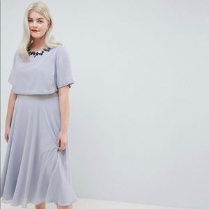 ASOS grey blue mock crop top midi dress